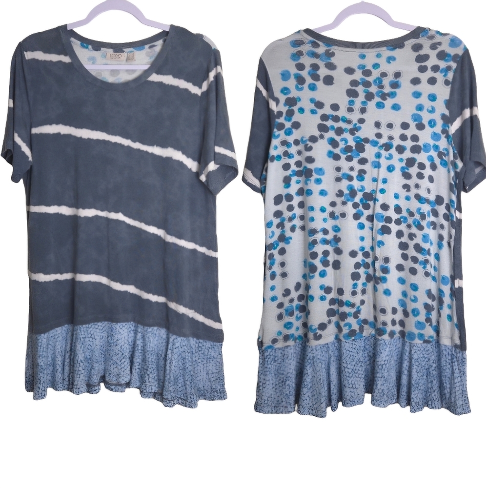 LOGO by‎ Lori Goldstein Blue and Gray Tunic